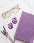 Purple Owl Beaded Drop Earrings