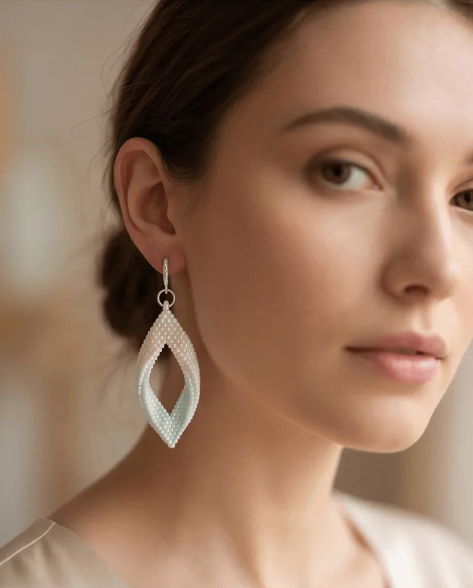 Soft Shimmer Twisted Leaf Beaded Earrings
