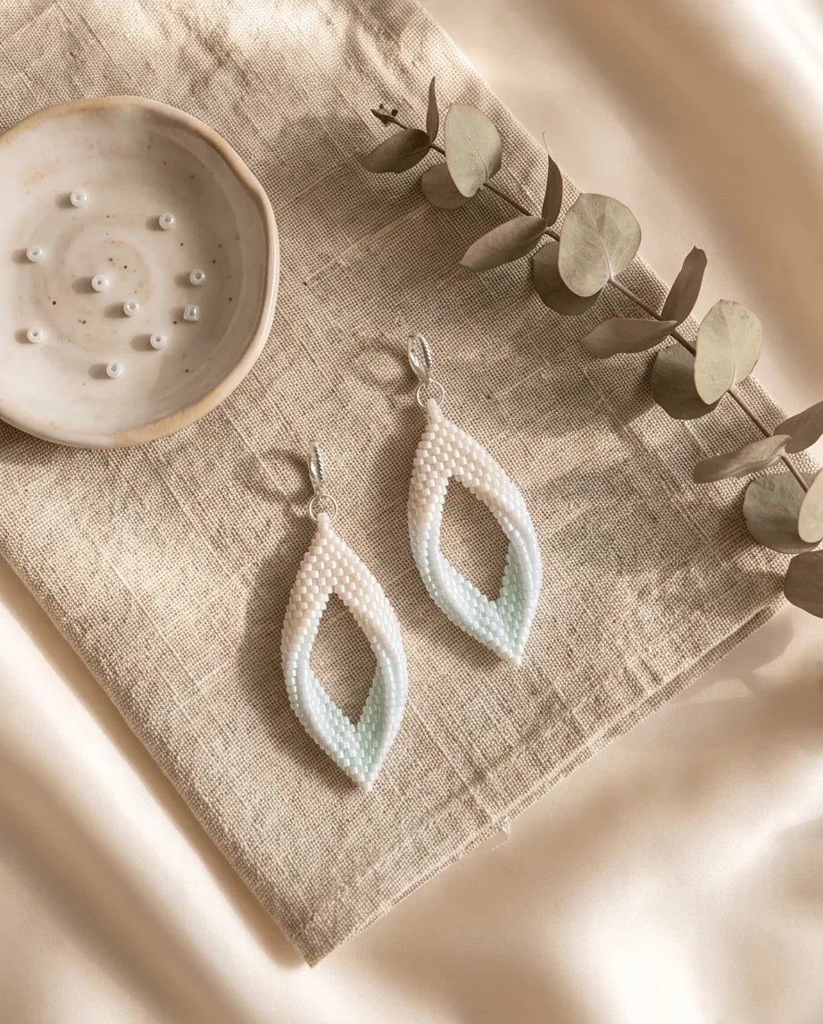 Soft Shimmer Twisted Leaf Beaded Earrings