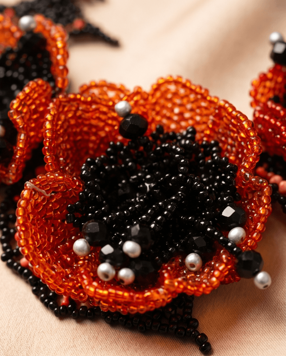 Red Poppy Beaded Statement Necklace